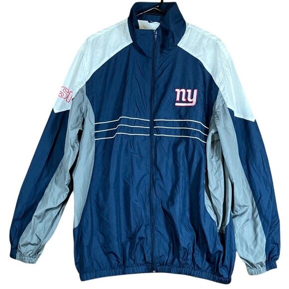 NFL Mens Jacket Blue White New York Giants Mock Neck Windbreaker XLarge - Picture 1 of 12